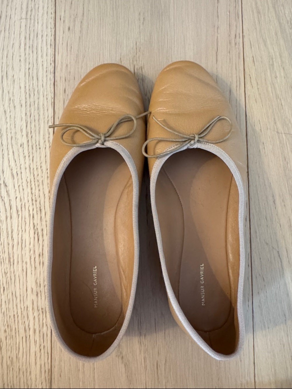 Mansur Gavriel Tan Leather Bow Ballet Flats